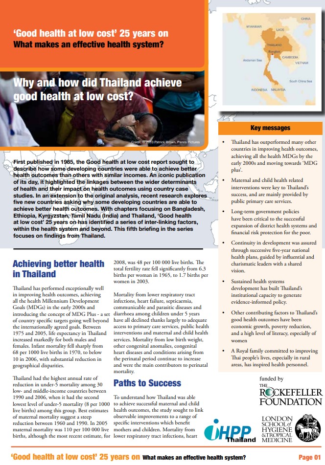 Policy Briefing Thailand  Good Health at the low cost